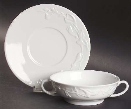 Promenade White Flat Cream Soup Bowl & Saucer Set