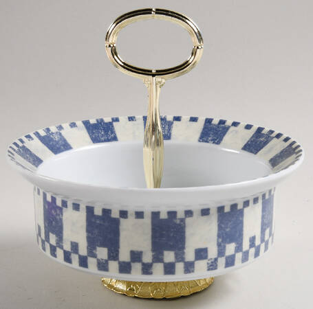 Checkar Blue 6"-7" Handled Footed Nut Dish HC