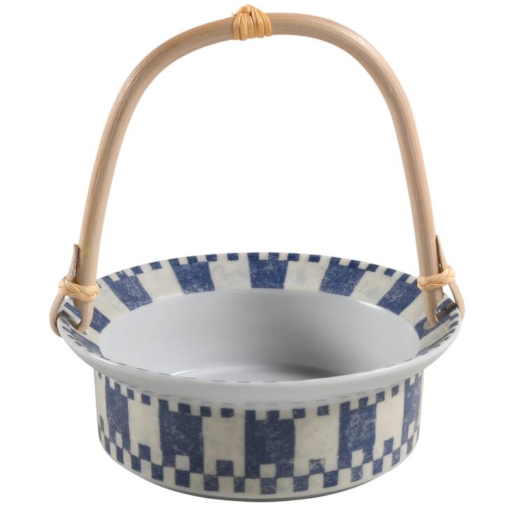 Checkar Blue 7''-7 1/4'' Basket W/Bamboo Handle HC