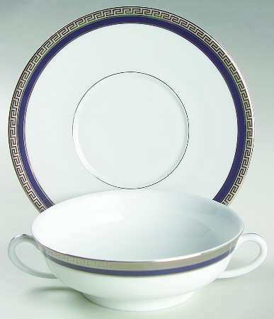 Athos Blue Flat Cream Soup Bowl & Saucer Set