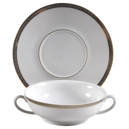 Athos Gold and Platinum Flat Cream Soup Bowl & Saucer Set