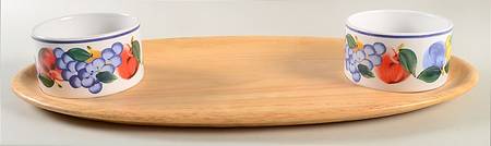Tuscany Collection Wood Hostess Tray with 2 Bowls