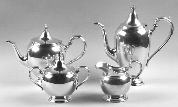Puritan (Sterling, Hollowware) 4 Piece Tea Set (SCP, STP, SCR, SSU)