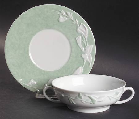 Promenade Green Flat Cream Soup Bowl & Saucer Set