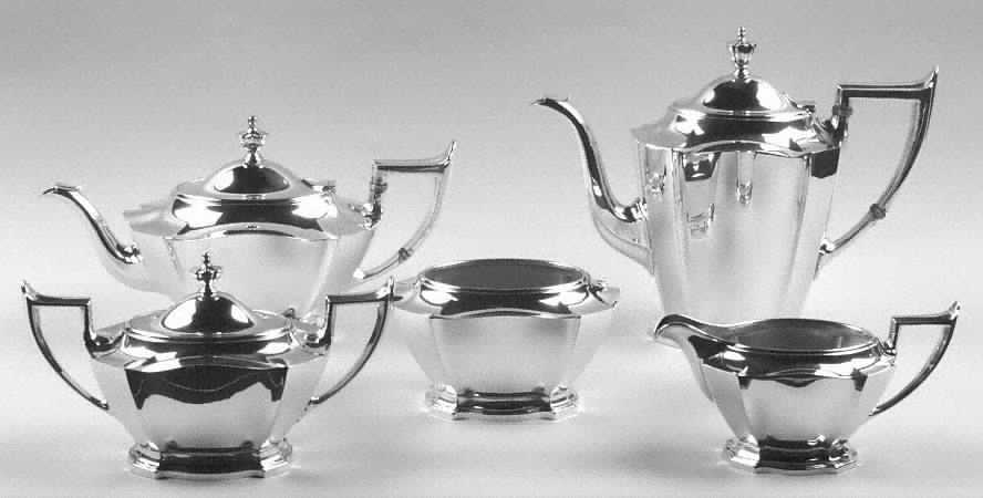 Essex (Sterling, 1911, Hollowware) 5 Piece Tea Set (SCP, STP, SCR, SSU, SWB)