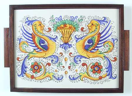 Raffaellesco (Scalloped) Rectangular Wood Tray with Tile Insert
