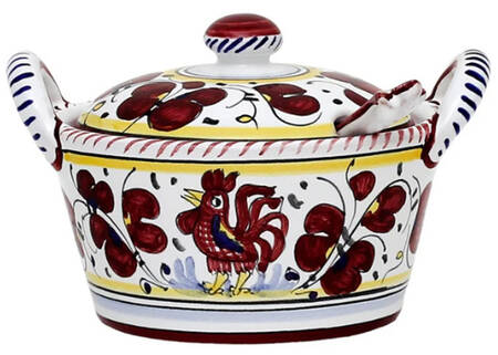 Red Rooster Parmesan Pot & Lid w/Spoon