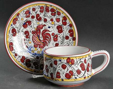 Red Rooster Flat Cup & Saucer Set