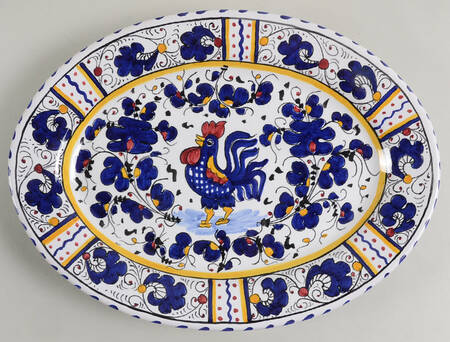 Blue Rooster Large Oval Dinner Plate