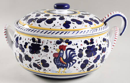 Blue Rooster Tureen & Lid w/Ladle