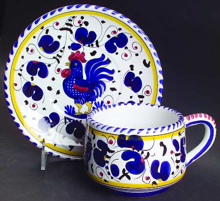 Blue Rooster Flat Cup & Saucer Set