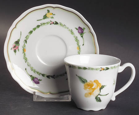 Parfum De Roses Flat Demitasse Cup & Saucer Set
