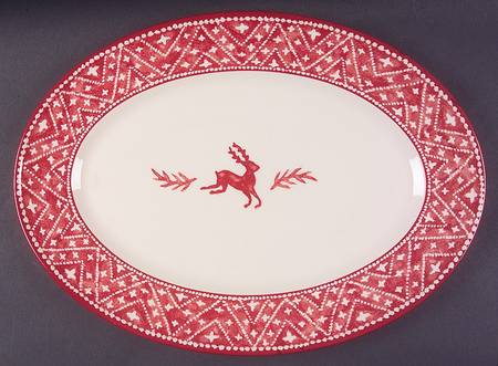 Nordic Knits Red 15" Oval Serving Platter by Dansk