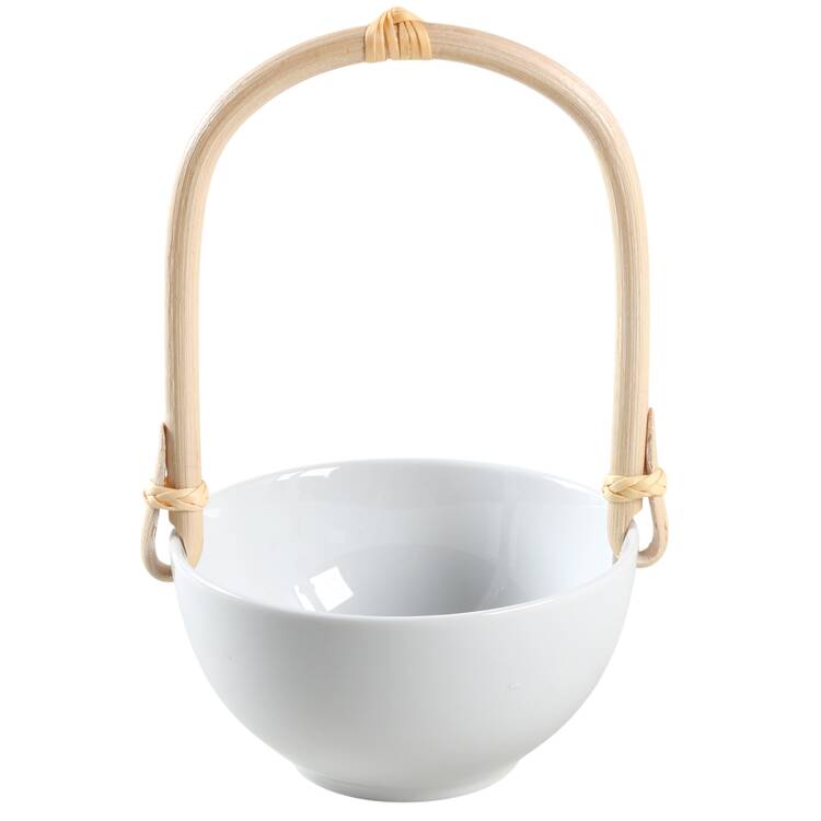 White 7''-7 1/4'' Basket W/Bamboo Handle HC