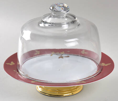 Ginkgo 6 1/2"-7 1/2" Footed Cheese Plate w/ Glass Dome HC