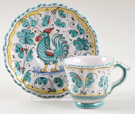 Green Rooster (Orvieto) Footed Demitasse Cup & Saucer Set
