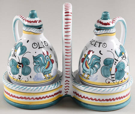 Green Rooster (Orvieto) Vinegar & Oil Tray Set