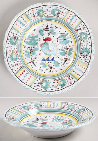 Green Rooster (Orvieto) Large Rim Soup Bowl