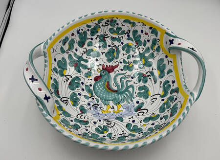 Green Rooster (Orvieto) 13" Round Handled Bowl