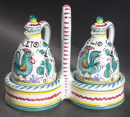Green Rooster (Orvieto) Vinegar and Oil Tray Set