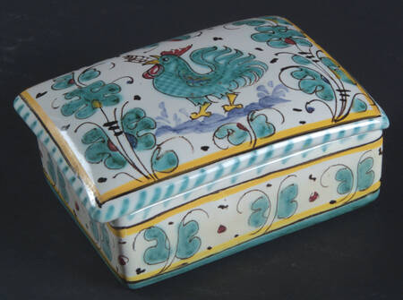 Green Rooster (Orvieto) Rectangular Box with Lid