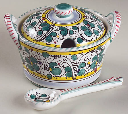 Green Rooster (Orvieto) Jam/Jelly & Lid W/Spoon