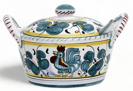 Green Rooster (Orvieto) Parmesan Pot & Lid w/Spoon