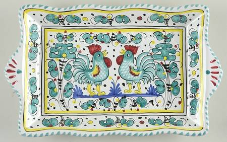 Green Rooster (Orvieto) 13" Handled Serving Tray