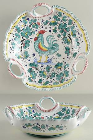 Green Rooster (Orvieto) 12" Round Handled Bowl