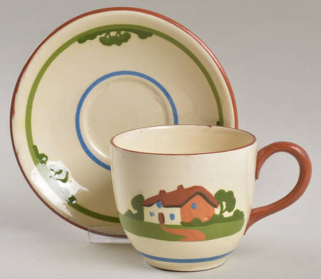 Torquay Devon Motto Ware Flat Cup & Saucer Set