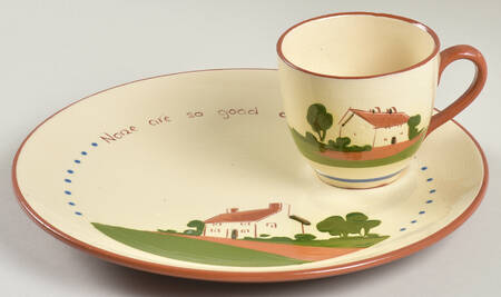 Torquay Devon Motto Ware Snack Plate & Cup Set