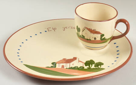 Torquay Devon Motto Ware Snack Plate & Cup Set