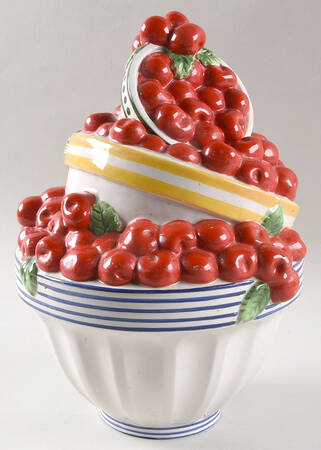Life Is Just a Bowl of Cherries Figural Cookie Jar & Lid