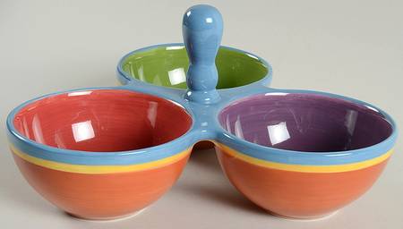 Coba Mayan Purple 3-Part Relish with Center Ceramic Handle