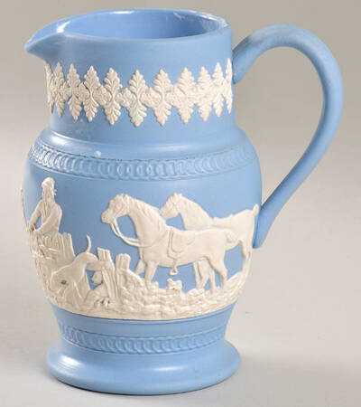 Jasper Ware Cream on Blue 10 Oz Pitcher