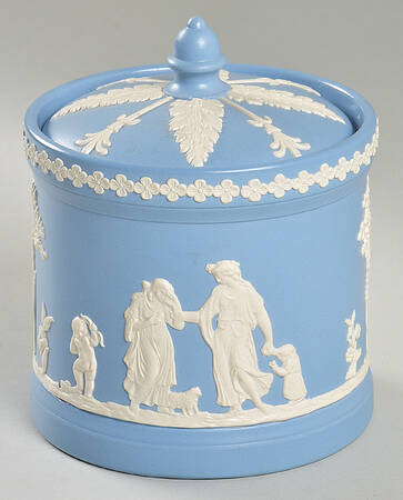 Jasper Ware Cream on Blue Candy Jar & Lid