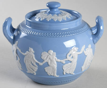 Jasper Ware Cream on Blue Sugar Bowl & Lid