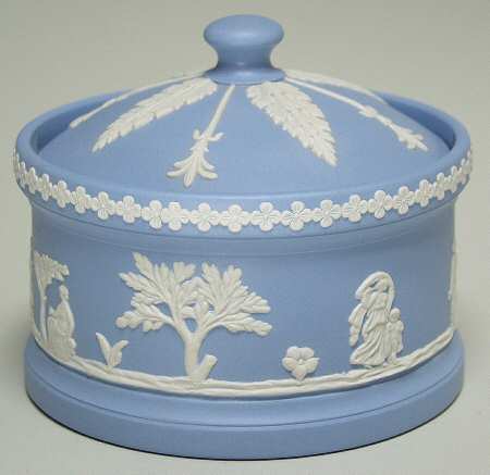 Jasper Ware Cream on Blue Powder Box with Lid