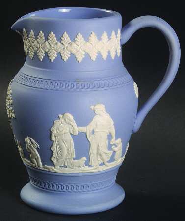 Jasper Ware Cream on Blue 10 Oz Pitcher