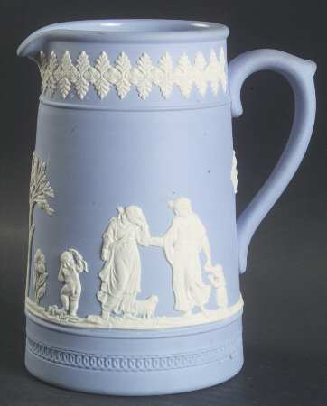 Jasper Ware Cream on Blue 16 Oz Jug
