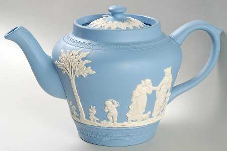 Jasper Ware Cream on Blue Teapot & Lid