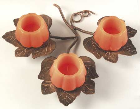 Orchard Collection (Giftware) Leaf Metal Candleholder W/3 Pumpkin Candles