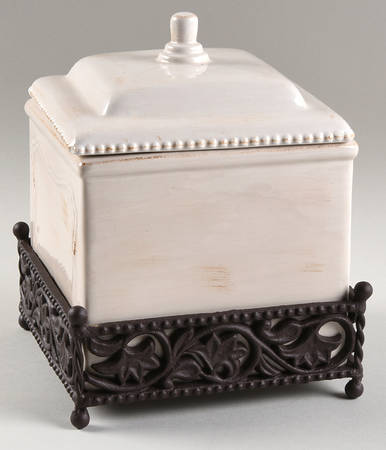 St. Remy Bleached Sand Small Canister with Metal Base