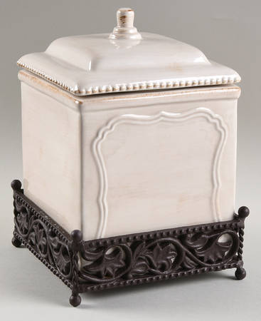 St. Remy Bleached Sand Medium Canister with Metal Base