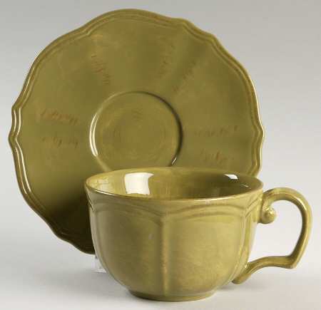 St. Remy Olive Green Flat Cup & Saucer Set