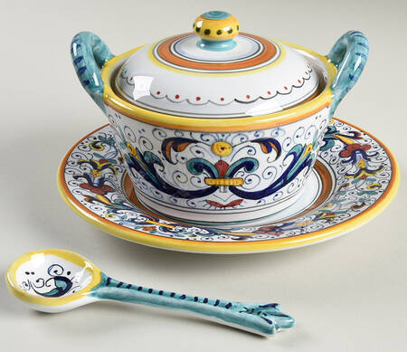 Ricco Deruta Parmesan Pot & Lid w/Spoon