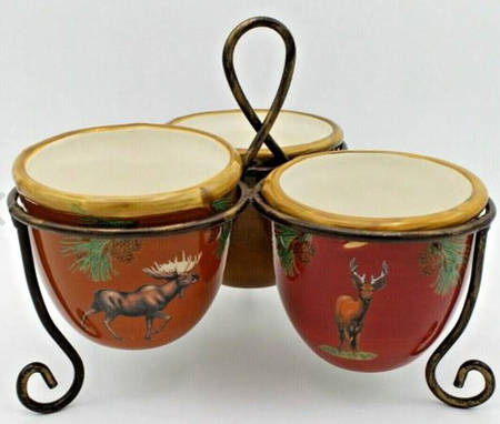 Northern Lodge Condiment Bowl - Set of 3 Motifs & Metal Stand
