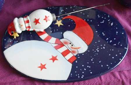 Holiday Snowman Cheese Plate & Knife Set