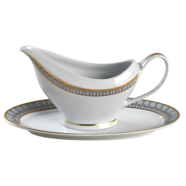 Arcades Grey Gold Gravy Boat & Underplate/Relish