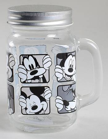 Mickey Grid Glass Mason Jar Mug & Metal Lid